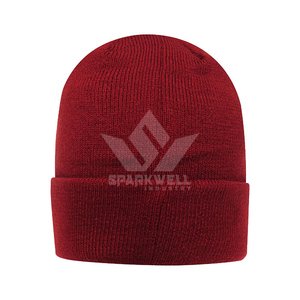 Gorro de Punto Acrílico Rojo Unisex, Color Sólido, con Borde, Estilo Casual para Adultos, Circunferencia de Cabeza 56-58CM - Product Image 3