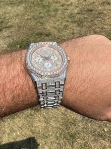 Reloj de Lujo Automático de Plata de Ley 925 con Moissanita para Hombre, Totalmente Cubierto de Diamantes, Cronógrafo, Estilo Hip Hop, Elegante y Ejecutivo - Product Image 5