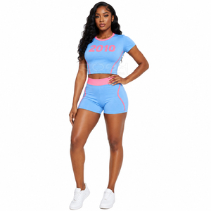 Cosh International Sorority Sisterhood Custom LOGO Women Seamless Yoga Sets Short Sleeve <b>Crop</b> <b>Top</b> High Waist Workout Shorts - Product Image 1
