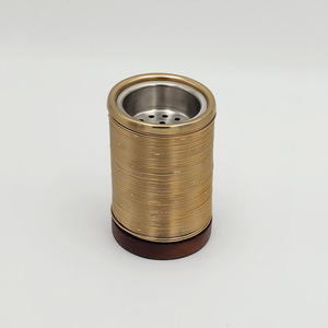 Ribbed Gold Metal Incense Burner Bulk Luxury Cylindrical Bakhoor Censer with Wood Base Modern Tabletop Home Office <b>Decor</b> - Product Image 5