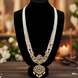 Elegant Pota Stone & Austrian Pearl Long <b>Necklace</b> Set 10575582WH - Product Image 2