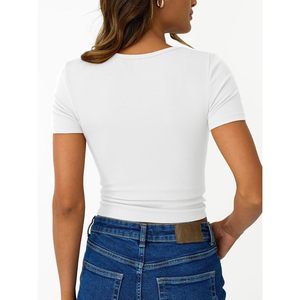 FOXA 2025 verano reina mujer Camiseta básica lindo Casual acanalado Henley camisetas transpirable manga corta primavera moda Tops - Product Image 4