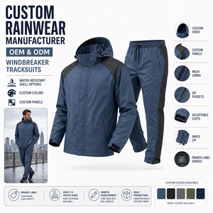 Custom Woven Label Two Piece Hooded Jogging Suit Unisex Softshell Waterproof Fabric Elastic Waistband Lightweight Jogger Pants - Product Image 4