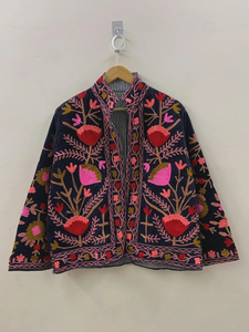 เสื้อแจ็กเก็ตฤดูหนาวโบโฮวินเทจทำด้วยมือใส่ได้ทั้งชายและหญิงปักดีไซน์ซูซานิด้วยลายดอกไม้ผ้าฝ้ายปักลายชนเผ่าสุดชิค - Product Image 2