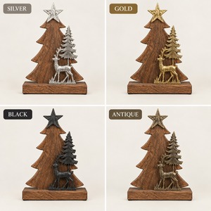 Decoración navideña de madera con ciervo plateado y estrella, adorno rústico de mesa para exhibir en las fiestas de invierno. - Product Image 3