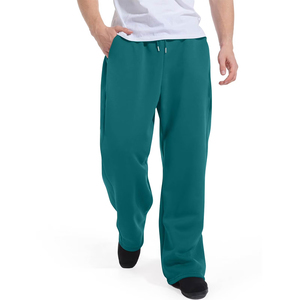 Pantalon large pour homme, couleur turquoise, taille élastique, coton, décontracté, respirant, léger, poches latérales, devant plat, style printemps 2027 - Product Image 5