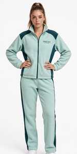 Conjunto Deportivo de Mujer para Primavera, Diseño 2 en 1 con Bloques de Color, Chaqueta con Cierre y Cuello Alto en Verde Menta y Pantalones Deportivos hasta el Tobillo - Product Image 2