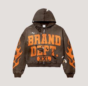 Oversized Zip Hoodie Unisex Streetwear Flame Print Cotton French Terry Hooded Sweatshirt Autumn Screen Printed Zipper Hoodies - Product Image 4