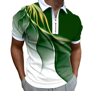 Polo Casual de Manga Corta para Hombre con Cierre, Diseño Degradado con Estampado Digital, Tejido de Punto Transpirable - Product Image 4