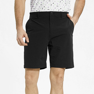 Shorts noirs unis pour hommes, taille mi-haute, style décontracté avec poches, séchage rapide, tissu tissé, fermeture boutonnée - Product Image 1