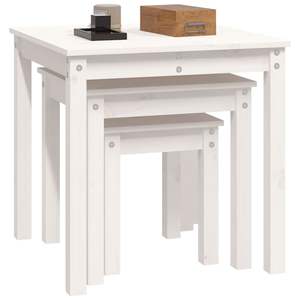 Mesa Nido de Madera de Pino Sólido Blanca, Diseño Apilable Pequeño para Muebles de Sala de Estar - Product Image 5