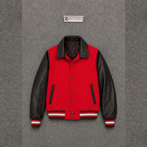URBAN FASHION <b>RED</b> BLACK VARSITY JACKET FOR MEN PREMIUM STYLE With Leather Sleeves And Collar Turn-Down Design Casual Autumn W - Product Image 5