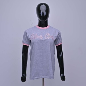 เสื้อยืดผ้าฝ้ายสีเทาสำหรับผู้หญิง คอกลม แขนสั้น ลำลอง พิมพ์ลายโลโก้ ผ้าเจอร์ซีย์ระบายอากาศ ใส่ได้ในฤดูใบไม้ผลิและฤดูร้อน - Product Image 1