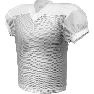 Maillot de football américain blanc à col en V, manches courtes, maille respirante, vêtements de sport pour hommes adultes, coupe régulière, 100% polyester - Product Image 1