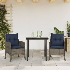 Ensemble de salle à manger de jardin en rotin PE gris durable pour 2 personnes, mobilier d'extérieur polyvalent - Product Image 1