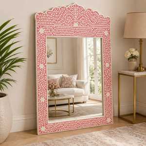 Miroir rectangulaire en os incrusté, cadre noir, style Art Déco indien, fait main, durable, à fixer au mur, vente en gros - Product Image 1