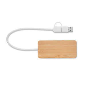 Hubbam bambù USB Hub con porta pubblicitaria durevole eco-friendly durevole stazione di ricarica - Product Image 3