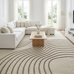 Tapis en laine/coton tufté fait main exclusif, design vague moderne, effet 3D, poils moyens, support en latex fin de luxe, tapis sur mesure - Product Image 1