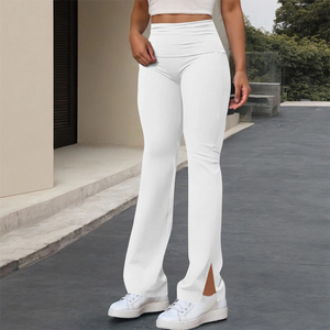Leggings évasés pour femmes, couleur blanche, légers, grande taille, taille haute, maintien élevé, pantalon évasé à quatre voies - Product Image 4