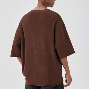 Camiseta de Manga Corta de Punto Extra Grande para Hombre con Logotipo Bordado en la Parte Delantera, Cuello Redondo, Informal, Color Marrón Sólido - Product Image 2