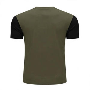 Wholesale Two Tone <b>T</b> <b>Shirt</b> Men Contrast Sleeve Heavyweight Olive Green <b>Raglan</b> Tee Custom Logo Curved Hem Crewneck Blank Apparel - Product Image 2