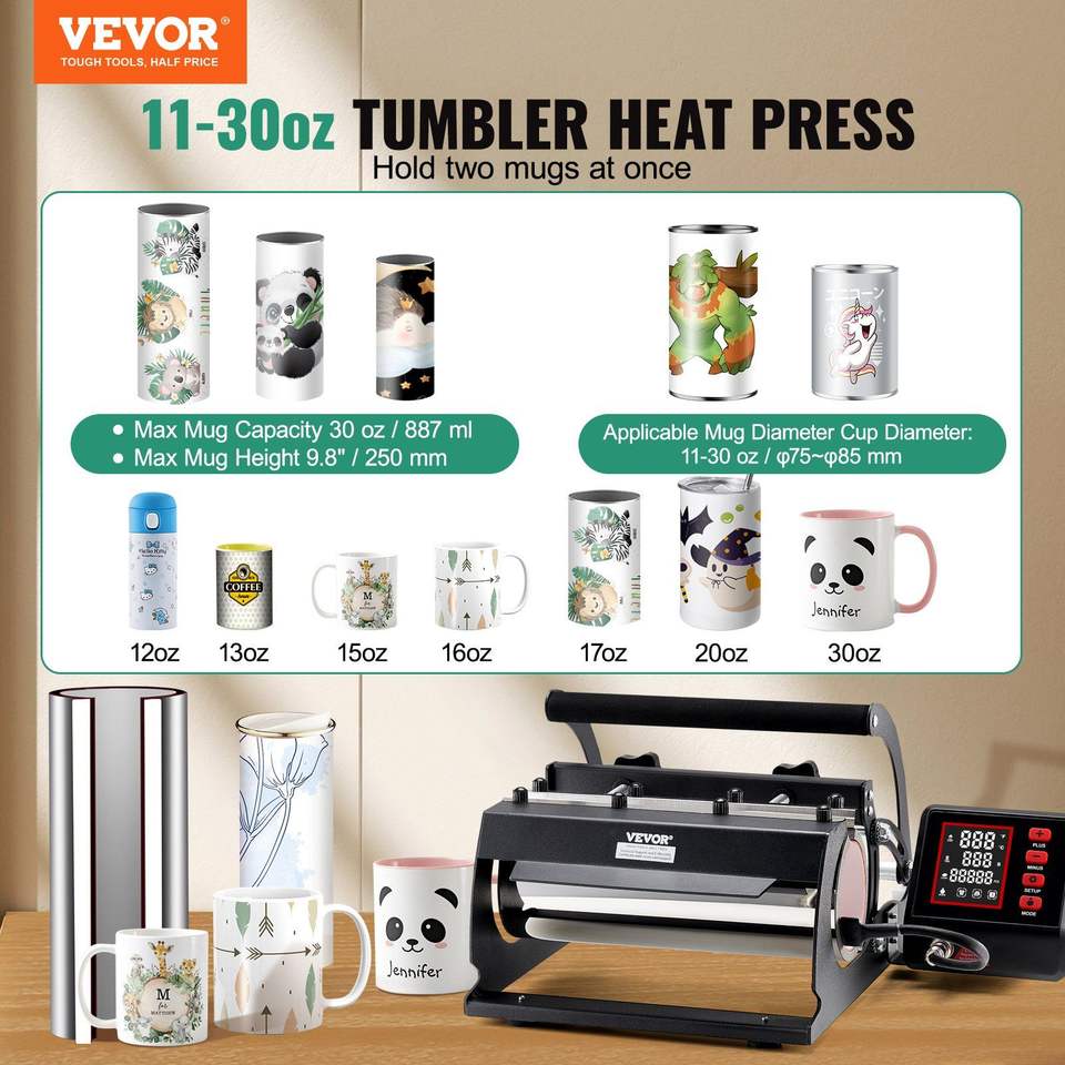 Black 11-30oz Mug Press Sublimation Tumbler Heat Press Machine