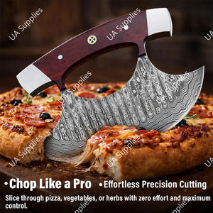 Cuchillo Ulu Sharp Rocker de Acero de Damasco con Hoja Curva, Mango de Madera de Palisandro, Hecho a Mano, Ambidiestro, Funda de Cuero, Personalizable - Product Image 4