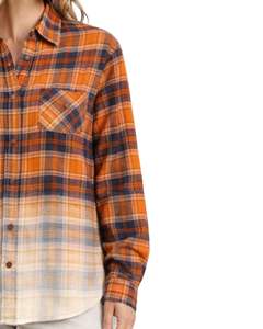 เสื้อเชิ้ตผ้าสักหลาดลายสก็อตสีส้มไล่เฉดแบบสั่งทำสำหรับผู้หญิง แขนยาว ติดกระดุม ลำลอง ผ้าคอตตอนผสม เหมาะสำหรับฤดูใบไม้ร่วงและฤดูหนาว - Product Image 3