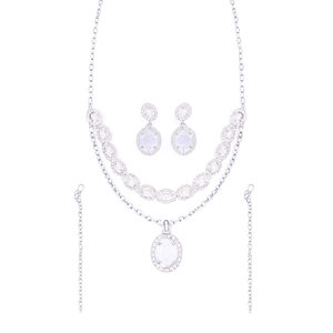 Ensemble collier, boucles d'oreilles et maang tikka en cristal plaqué argent de forme ovale pour femmes - Product Image 2