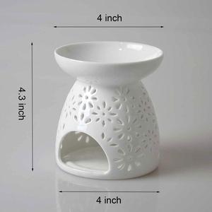 Portavelas de Cerámica, Quemador de Aceite para Aromaterapia, Calentador de Cera con Patrón Floral Blanco, Decoración Elegante para el Hogar a un Precio Accesible - Product Image 2