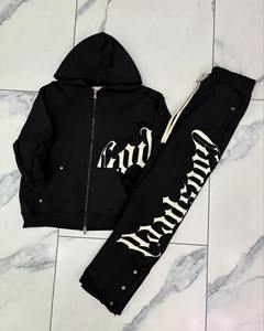 Conjunto Deportivo de Moda Hip Hop, Sudadera con Cremallera y Parches de Letras, Pantalones Deportivos Holgados, Conjunto de Dos Piezas para Hombre y Mujer - Product Image 4