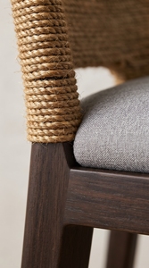 Wood Backless Bar <b>Stool</b> Fabric <b>Seat</b> Rope Wrapped Backrest Upholstered Counter Chair for Hotel Living Room - Product Image 3