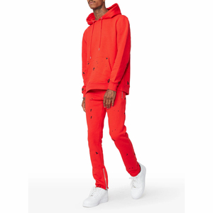 Ensemble de survêtement homme vierge en gros avec logo personnalisé, sweat à capuche et pantalon en molleton épais, coupe droite, ourlet ouvert - Product Image 2
