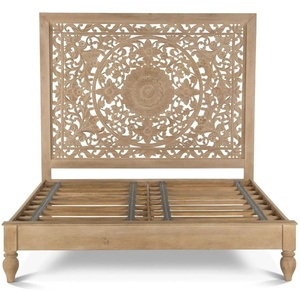 Lit de rangement traditionnel Lena King en bois de mahogany massif, haute qualité, hauteur réglable, finition naturelle, pour chambre à coucher. - Product Image 1