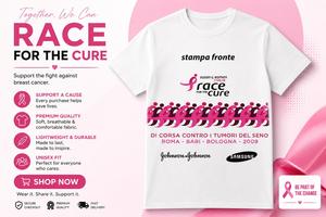 T-shirt unisexe en coton Race for Cure, col rond, manches courtes, écologique, respirant, blanc, logo rose, promotionnel, pour événements de marche et de course - Product Image 4