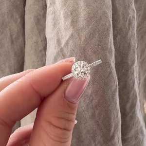 Anillo de Compromiso Personalizado de Oro de 14k/18k con Diamante Redondo Cultivado en Laboratorio, Halo, Pavé, Solitario, Anillo de Boda, Anillo de Promesa, Fabricante - Product Image 5
