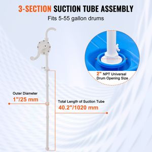Pompa a Manovella per Fusti, Flusso 6.5 GPM, Compatibile con Fusti da 5-55 Galloni, Assemblaggio Tubo di Aspirazione a 3 Sezioni, Bassa Pressione - Product Image 5