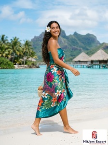 Custom Polynesian Sarong Hawaiian Pareo Floral Print 100% Rayon Lightweight Chiffon Tropical <b>Beach</b> Wrap OEM ODM Manufacturer - Product Image 3