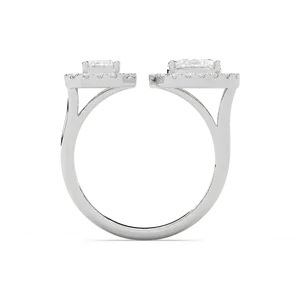 Anillo de compromiso con doble halo de diamantes de corte esmeralda y corte ovalado, elaborado con diamantes redondos laterales en oro rosa, oro blanco y oro amarillo. - Product Image 4