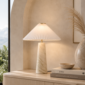 Modern <b>Marble</b> Accent Lamp Featuring Sophisticated Cone Silhouette Warm Ambient Glow And Premium Interior Styling - Product Image 1