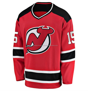 Maillot de hockey sur glace des Devils de New Jersey pour hommes, rouge, écologique, 100% polyester, maille, col en V, manches longues, numéro 15 - Product Image 2