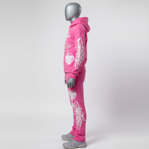Conjunto Deportivo de Poliéster con Capucha Rosa, Resistente al Viento, con Estampado de Calaveras Cruzadas, Manga Larga, Corte Ajustado, Ropa Urbana para Adultos Unisex, Ropa de Invierno - Product Image 2