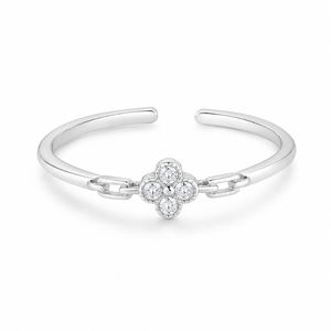 Hypoallergenic 925 Sterling <b>Silver</b> Clover <b>Ring</b> with <b>Adjustable</b> Chain Band for Women Sensitive Skin Fine Jewelry - Product Image 2