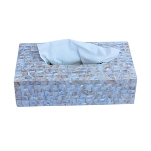 Caja de pañuelos rectangular de alta gama con incrustaciones de nácar y madera hecha a mano para decoración del hogar - Product Image 3