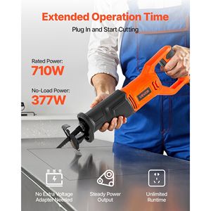 Sierra recíproca eléctrica de 120 voltios y 6 amperios, 8 hojas, longitud de carrera de 3/4 pulgadas, velocidad Variable con cable, 3000 SPM para madera y plástico - Product Image 2