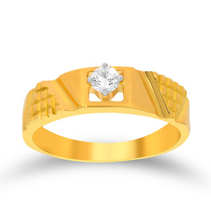 Luxury Yellow Gold Round Cut Diamond Statement <b>Ring</b> <b>for</b> <b>Men</b> Modern Square Head Solitaire <b>Ring</b> with Designer Textured Shoulders - Product Image 1