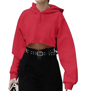 Sweat-shirt à capuche court moderne pour femme, décontracté, à manches longues, en mélange de coton doux, respirant, confortable, tendance et coupe décontractée - Product Image 1