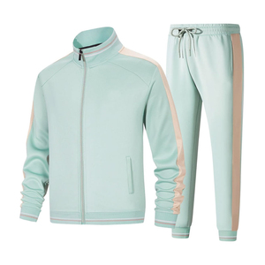 Ensemble de survêtement pour homme vert menthe, manches longues, col montant, fermeture éclair, poches latérales, respirant, décontracté, pour le printemps et les activités de plein air - Product Image 1