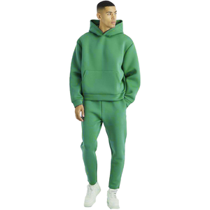 Chándal con Capucha Verde para Hombre, Estilo Casual, Color Sólido, con Bolsillos Laterales, Transpirable, 100% Algodón, Estilo Otoñal - Product Image 1