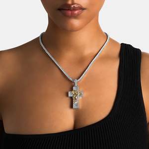 Collar con Colgante de Cruz de Moissanita de Lujo, Plata de Ley 925 con Baño de Rodio, Joyería Religiosa Cristiana para Hombre, Cadena de Serpiente - Product Image 2